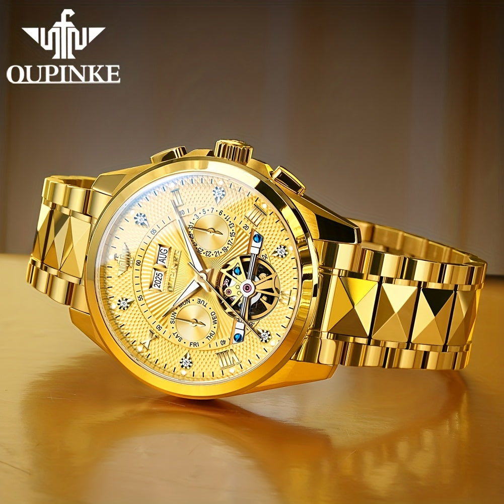 OUPINKE Men's Automatic Mechanical Watch with Dual Calendar (Day/Date), Luminous Hands & Roman Numeral - Luxury Business Watch, Analog Wristwatch with Mechanical Movement, No Required