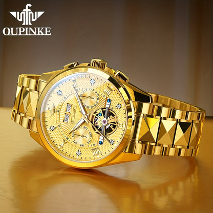 OUPINKE Men's Automatic Mechanical Watch with Dual Calendar (Day/Date), Luminous Hands & Roman Numeral - Luxury Business Watch, Analog Wristwatch with Mechanical Movement, No Required