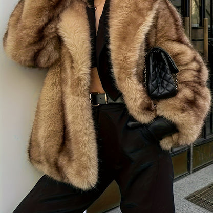 [Gradient Faux Coat] Ladies' New Autumn And Winter Collection Features a Stylish And Elegant Solid Color Gradient Faux Coat That Is Warm, Soft, And Comfortable with Long Sleeves And an Open Front.
