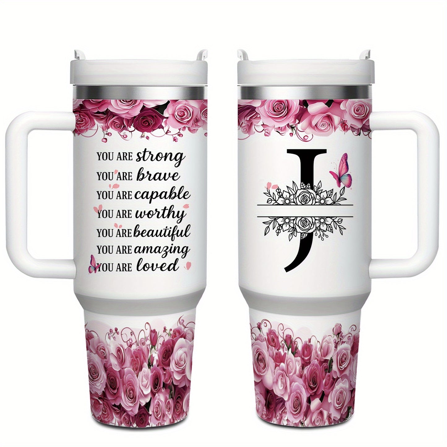 MIKENDA 1pc 40oz "A-Z Custom Letters & Name" Stainless Steel Travel Cup with Lid And Straw. Coffee Cup, Kitchen Drinkware. Great Gift for Women, Friends, Parents.for Mother's Day, Holidays. for Home & Outdoor Use.Halloween &