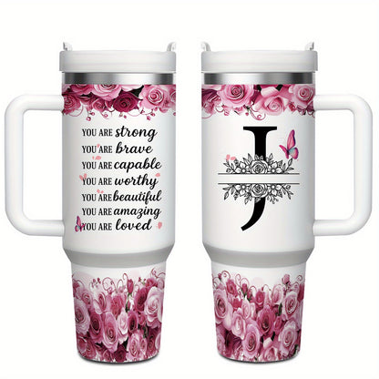 MIKENDA 1pc 40oz "A-Z Custom Letters & Name" Stainless Steel Travel Cup with Lid And Straw. Coffee Cup, Kitchen Drinkware. Great Gift for Women, Friends, Parents.for Mother's Day, Holidays. for Home & Outdoor Use.Halloween &