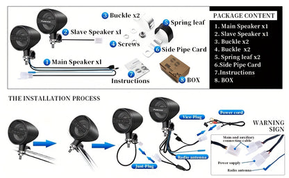 Motorcycle Speakers Waterproof Wireless Motorcycle Audio Stereo Speaker System with USB AUX Mp3 Music Player Fit for 1'' to 1.3'' Handlebar