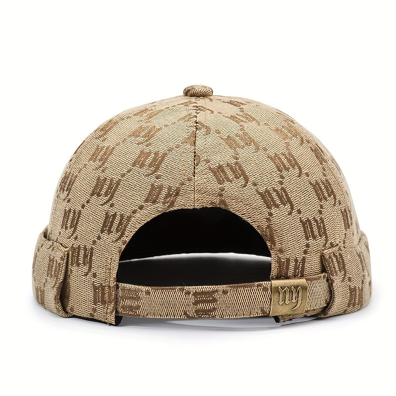 Men's & Women's Retro Snapback Brimless Melon - Beige/Navy/Black/Red/Brown/Grey with NY Logo-Like Letter Print, All-Season Casual Hat, -Filled for Warmth, Hand Washable (Unisex) for Hip-Hop & Casual Attire