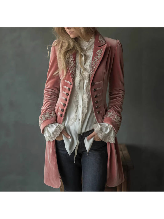 Autumn and Winter New Collection: Vintage, Regal-style Velvet Coat with a Touch of Avant-garde Design, Slim-fit,, Medium-length Suit.