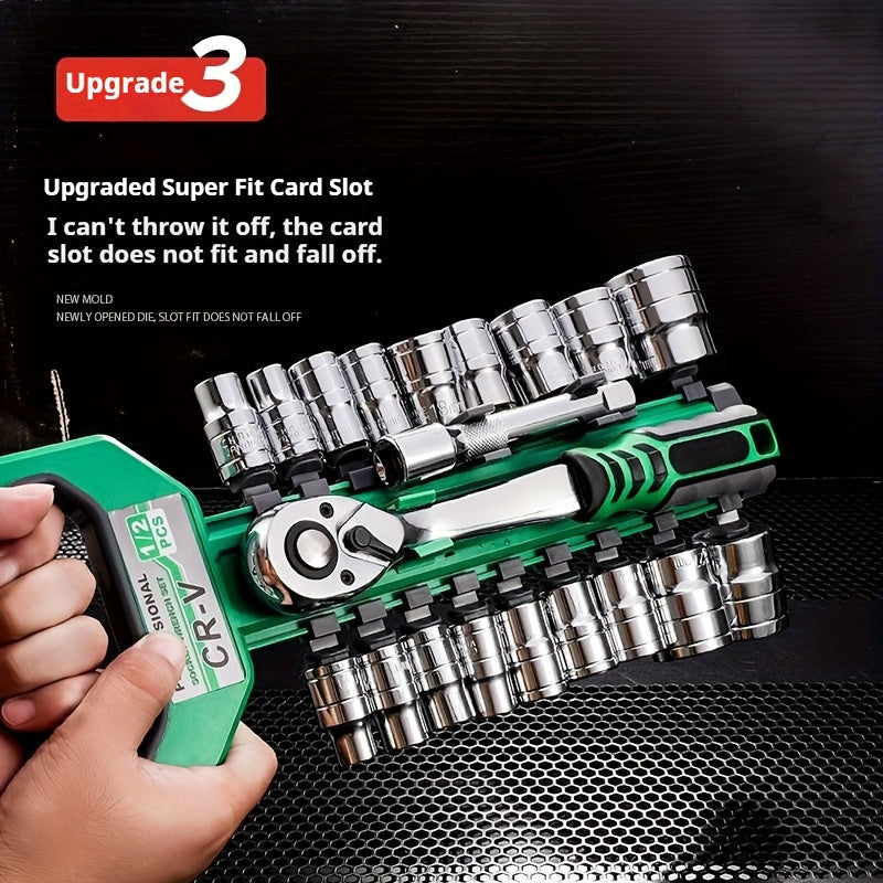 30/22/13-piece Professional Chrome Vanadium Steel Forged 72-tooth Ratchet Wrench And Sleeve Set (including Storage Rack) - Multi-specification, Full Size - Suitable For Automobile Engine, Motorcycle And Bicycle Repair And Mai