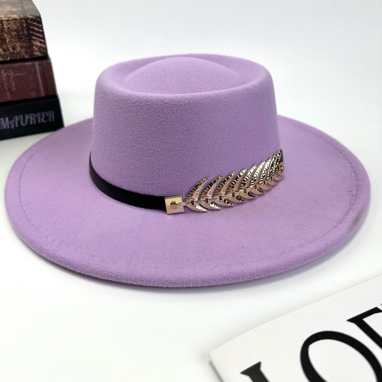 1pc Women'S Retro Wide-Brimmed Fedora Hat with Metal Crescent & Black Leather-like Band - Vibrant Orange/Red/Green/Black/Navy Blue/Purple/White - Elegant Non-Stretch Design for Autumn Winter, Music Festivals, Christmas & Dail