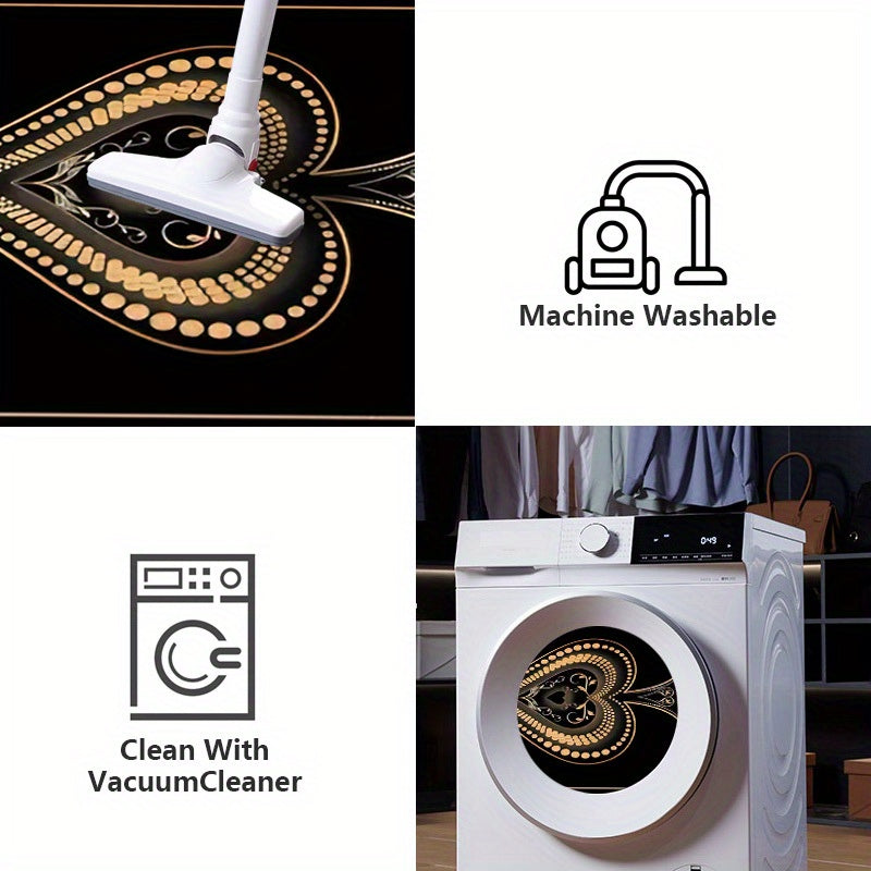 Golden Diamond Velvet + 800g per square meter + Anti-slip Point Plastic Bottom 1pc Christmas Decoration Area Large Mat Red Heart A Mat Non-Slip Machine Washable Easy Matching Home Decor Sofa Coffee Table Mat Bedside Mat Dinin
