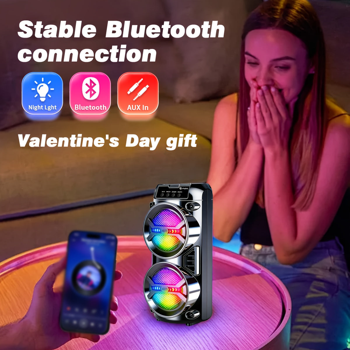 6500W Bass Outdoor Wireless Speaker, Portable Wireless Speaker, Built-in Rechargeable Battery, Dual Bass Speakers For Powerful Deep Bass Stereo, High-volume Party Sound System, The Best Valentine'S Day Gift For Your Partner
