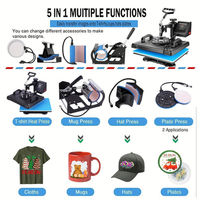 8in 1 Heat Press Machine Multifunctional, 15"x12" T Shirt Press Machine, 360° Rotation Shirt Press Machine Sublimation Heat Transfer for T Shirts Mug Hat Plate