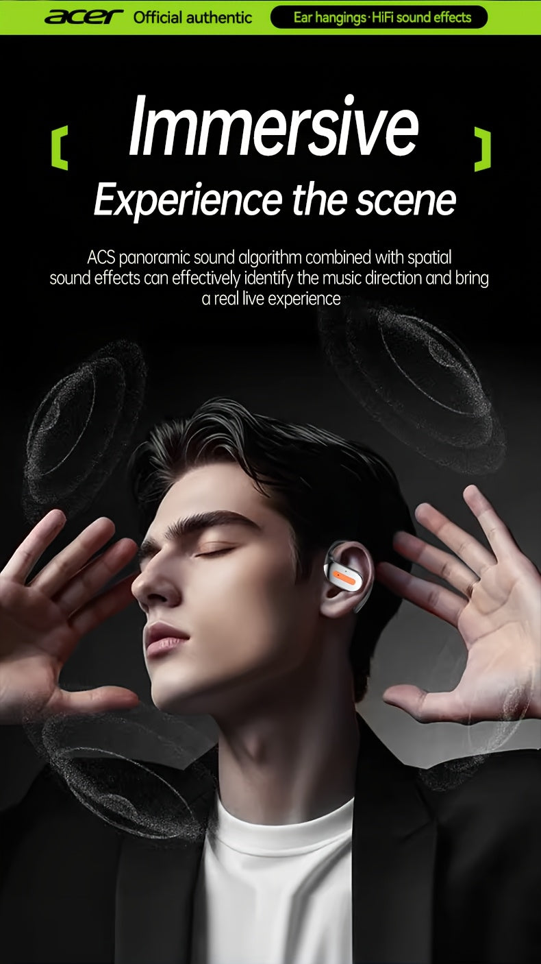 Acer True Wireless Earphones with Microphone, TWS Headphones, Touch Volume, Wireless Sports Earhooks, LED Display Charging Case, Half Open Back, HD Talk, Compatible with Mobile Phones, Rechargeable Battery, Type-C Charging, S