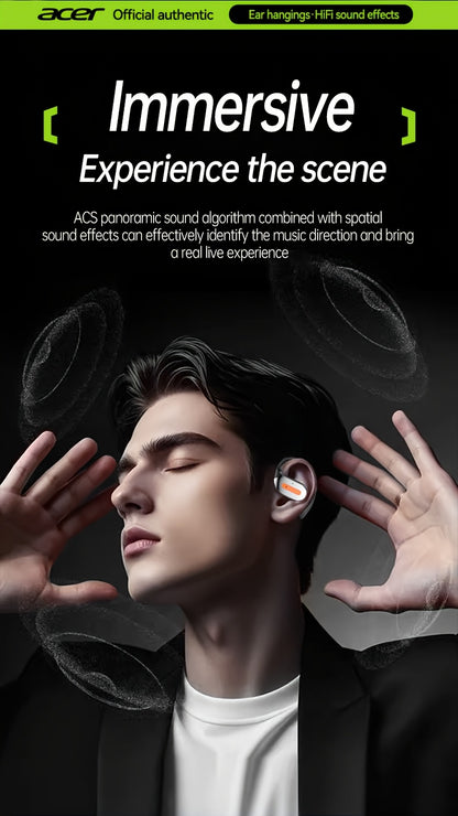Acer True Wireless Earphones with Microphone, TWS Headphones, Touch Volume, Wireless Sports Earhooks, LED Display Charging Case, Half Open Back, HD Talk, Compatible with Mobile Phones, Rechargeable Battery, Type-C Charging, S