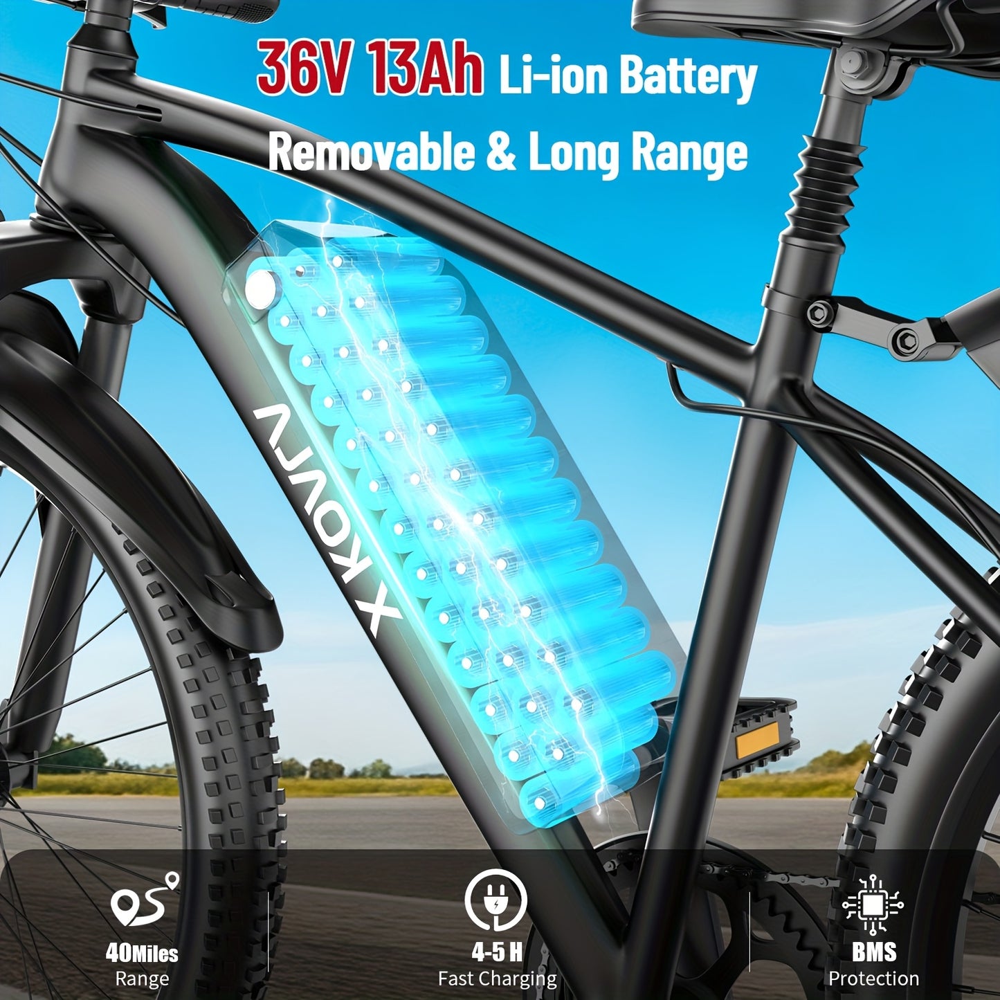 26" Heavy-Duty Adult Electric Mountain Bike with 700W Peak Motor & 36V10Ah Removable Battery - 40-50 Mile Range, 19 MPH High-Speed E-Bike, 7-Speed Gears, Front Suspension, All-Terrain Tires, Sturdy Frame & Disc Brakes - Long-