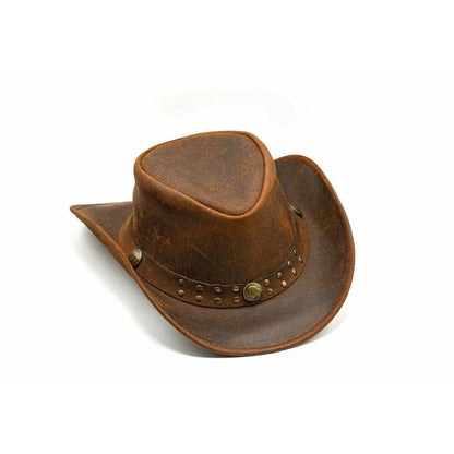 Men and Women Brown Genuine Leather Cowboy Western Hat – Classic Western Hat for Outdoor Adventures, Rodeo, Ranch, Country, Hiking, Travel, Festivals, Camping, Road Trips, Horse Riding, Costume, Halloween Parties – Stylis