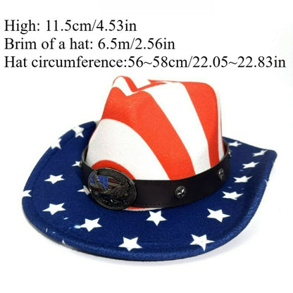 1pc American patriotic star-spangled banner pattern cowboy hat, with eagle badge and belt - a stylish and eye-catching headwear, suitable for Independence Day celebrations, country music festivals, daily street fashion and ou