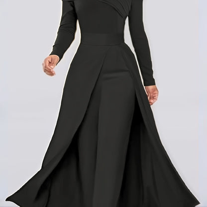 Autumn New Solid Color Fashionable Elegant Versatile Long Top Pants Women's Two-Piece Set