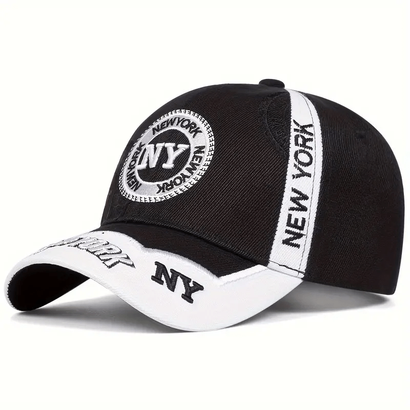 Men'S Sports Baseball Cap - Adjustable Snapback, Breathable Mesh Back, Sun Protection Hat with "NEW YORK" Logo, Black & White Design, Perfect for Outdoor Activities, Outdoor Headwear | Sporty Cap Design | Mesh Back Hat