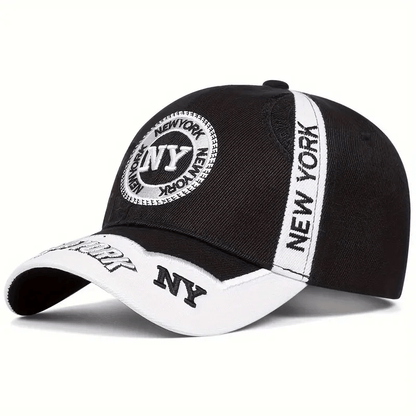 Men'S Sports Baseball Cap - Adjustable Snapback, Breathable Mesh Back, Sun Protection Hat with "NEW YORK" Logo, Black & White Design, Perfect for Outdoor Activities, Outdoor Headwear | Sporty Cap Design | Mesh Back Hat