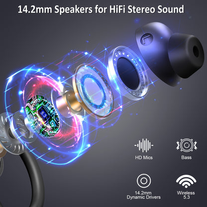 q38 Wireless Earbuds Sports Earbuds, 2024 Wireless 5.3 Earbuds 3D High Fidelity Stereo Headworn Earbuds, 48 Hour Earloop Earbuds with Noise Reduction Microphone, Suitable for Exercise/Running/Gym