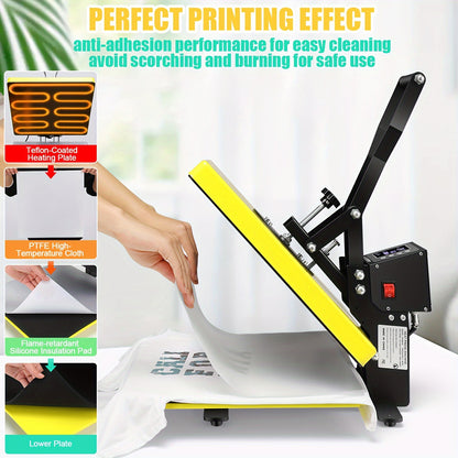 15x15 Heat Press Machine For T Shirts And Valentine'S Day Gifts With Slide Out Drawer, 3 Pre-Set Modes & Counting Function, Clamshell Styule Heat Transfer With Dual-Tube Heating System For Fast And Even Results - Perfect For