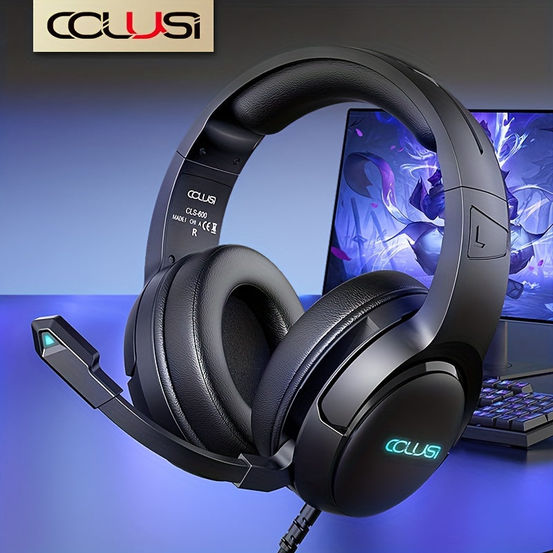 COLUSI C600 Wired Gaming Headset with Hidden-Type Microphone, One Key Mute Over Ear Headphones with 3.5mm Audio Jack RGB Light, Noise Cancelling, Volume Control, Closed-back Design, Compatible With Laptop, Gaming Headset, Lap