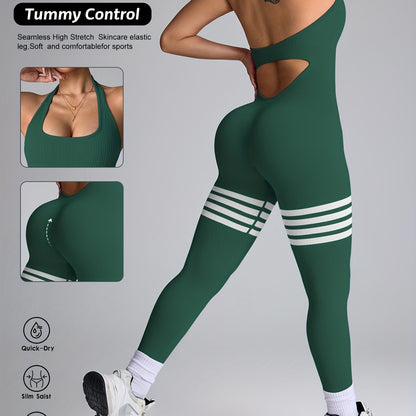 Women's High-Waisted Yoga Rompers - Butt-Lifting & Tummy Control Workout Bodysuit, Non-See-Through Quick-Dry Athletic Onesie for Gym, Yoga, Dance - Machine Washable Fitness Suit, Durable Sportswear, Gym Wear, Seamless Design,