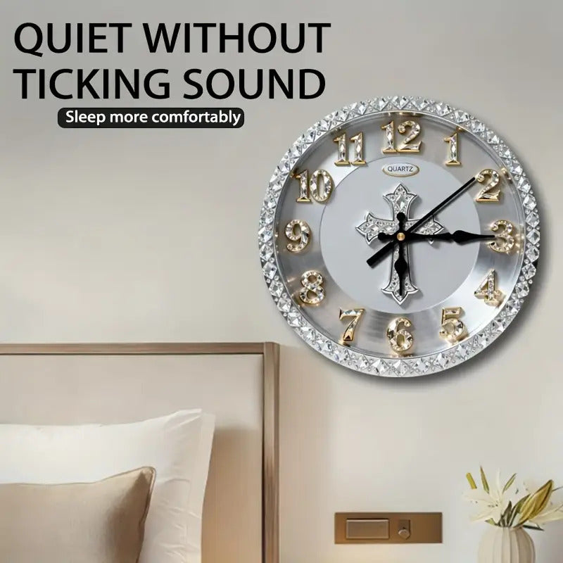 1pc 2D plane wall-mounted clock decoration, 10/12inch The silver circular wall clock has no diamonds word wooden circular wall-mounted clock, wooden circular decorative clock with digital display, suitable for home decoration