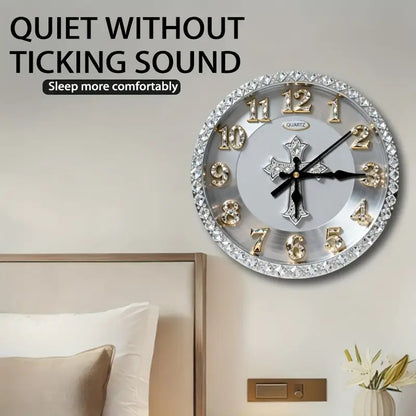 1pc 2D plane wall-mounted clock decoration, 10/12inch The silver circular wall clock has no diamonds word wooden circular wall-mounted clock, wooden circular decorative clock with digital display, suitable for home decoration