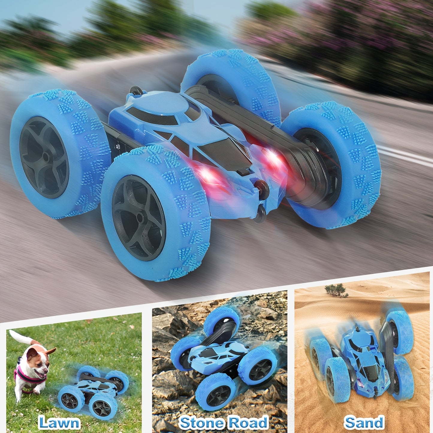 Remote Control Car, RC Toy Vehicle for Kids Ages 6-12 Years Old, 4WD Dual-Sided 360° Flip Stunt with 2.4GHz LED Lights and All-Terrain High Speed - Birthday Gift Idea or Holiday Present (Christmas Halloween Easter)