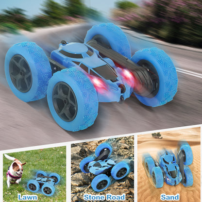 Remote Control Car, RC Toy Vehicle for Kids Ages 6-12 Years Old, 4WD Dual-Sided 360° Flip Stunt with 2.4GHz LED Lights and All-Terrain High Speed - Birthday Gift Idea or Holiday Present (Christmas Halloween Easter)