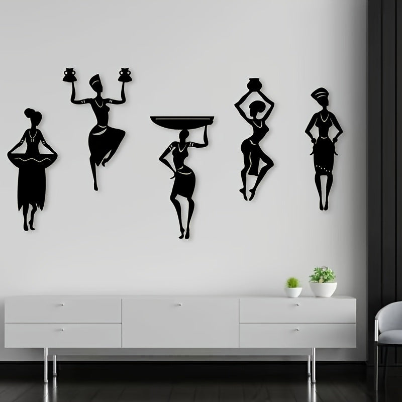 2D Flat, 5pcs African Female Acrylic Wall Decor, African Dancer Artwork, Framed Home Decor, House warming Gifts, Dance Scene Themed Party Decor, Perfect for Birthdays, Valentine's Day, Weddings and Christmas - Ideal for any o