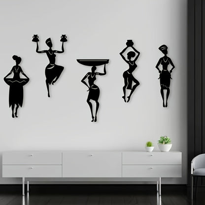2D Flat, 5pcs African Female Acrylic Wall Decor, African Dancer Artwork, Framed Home Decor, House warming Gifts, Dance Scene Themed Party Decor, Perfect for Birthdays, Valentine's Day, Weddings and Christmas - Ideal for any o