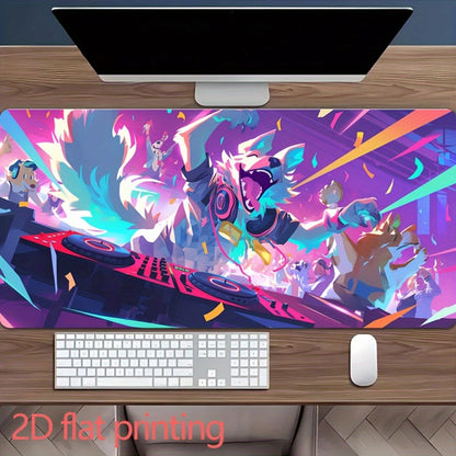 1pc Large Funny Dog DJ Disco Party Mouse Pad - Non-Slip Rubber Base, 15.7 x 31.4 Inch Gaming & Office Desk Mat with Vibrant Neon Art Design, Perfect for Home or Office Use, Mouse Pads for Desk