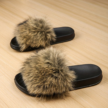 Women's Fashionable and Elegant Plush Slippers, EVA Sole with Soft Plush Surface, Comfortable and Easy to Wear, Suitable for Indoor and Outdoor Use