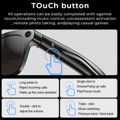 The New Smart Glasses Support Touch Control And AI Chat, GPT Large Model AI Intelligence, Wireless Calls, High-definition Music Anti-shake Shooting, Real-time Translation, Blue Light Protection, Dual-microphone Noise Reductio