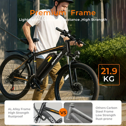 M26 Electric Bike for Adults - 1000W Peak Motor, 40-Mile Range & 20MPH High-Speed, 26" All-Terrain Tire Ebike with Front Suspension, 7-Speed Shimano System, 360Wh Removable Battery, Hydraulic Disc Brakes, Carbon Rims - Heavy-