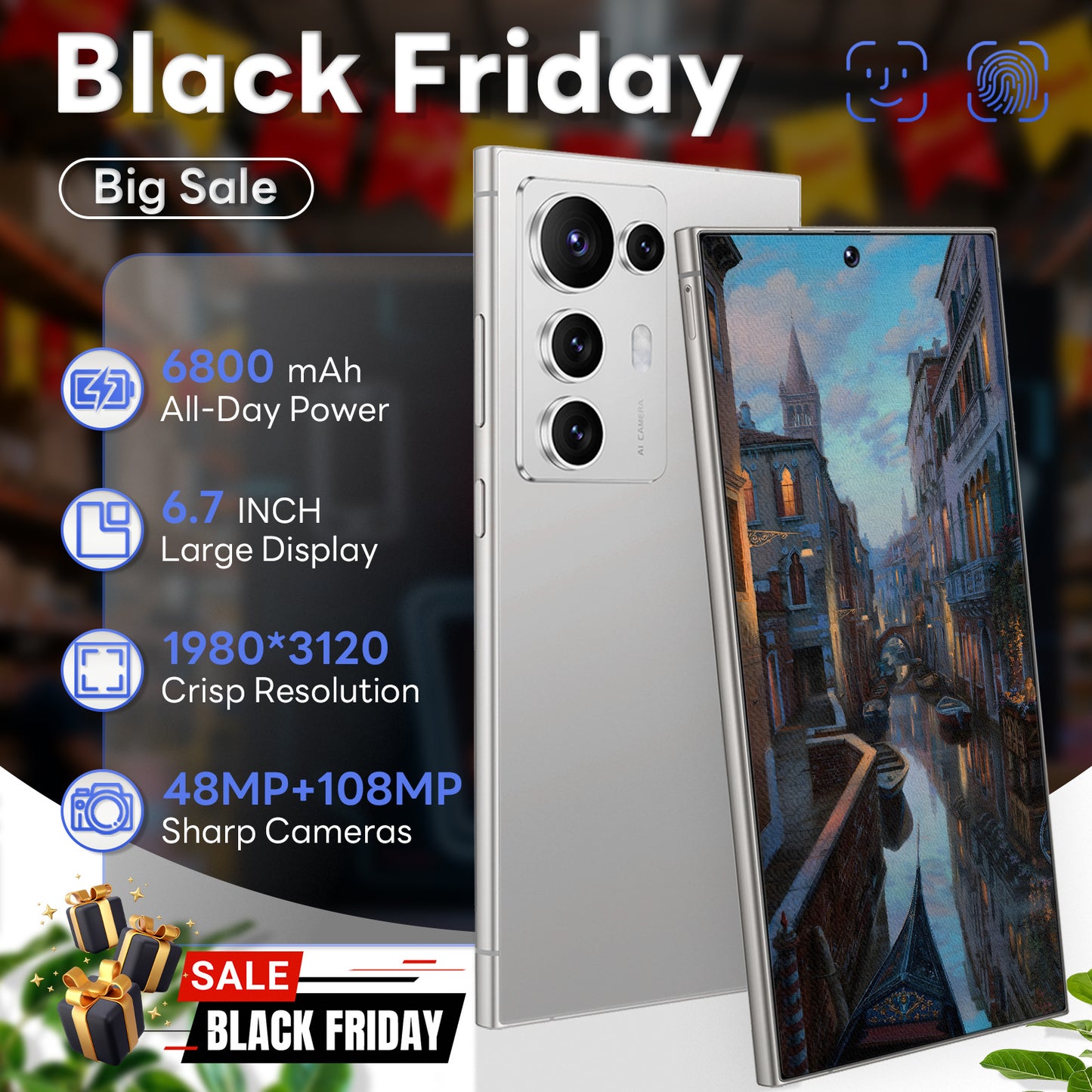 2026 New S25 Intelligent Android Phone | 12+512GB, 6.8-inch HD Display, Dual SIM, Type-C Charger, 4K HD Face/Fingerprint Unlock, Stylish Design, High-Capacity Long-Life Battery, GPS, Travel Phone, Smartphone, Trendy Phone