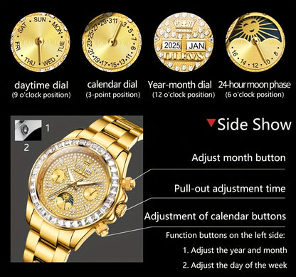 OLEVS Men's Automatic Mechanical Business Watch - Stainless Steel Luminous Golden-Tone Dial with Accents, Date & Day Display, Luxury Dress Watch for Formal Events & Professional Settings, Automatic Mechanical Watch, Formal Ti