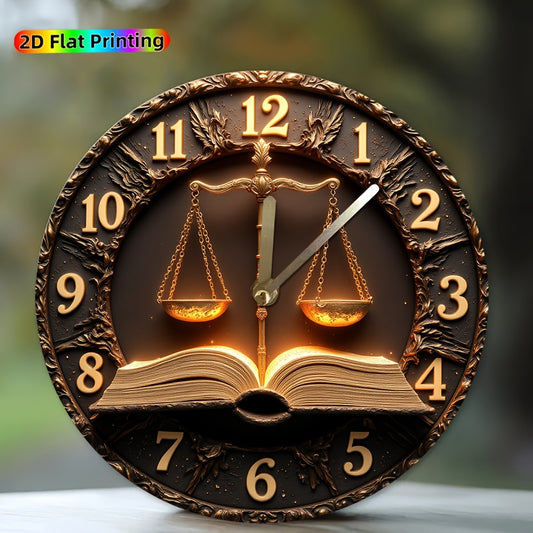 Modern Round Wall Clock with Lady Justice Design - Quartz Movement Silent Sweep, Face & Hands, Elegant Minimalist Style for Bedroom, Living Room, Dorm, Bathroom Decor - Battery- (AA Not Included) - Perfect