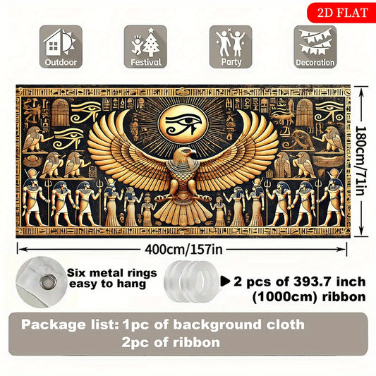 2D Flat, Ancient Egypt Eagle Eye Tapestry - 2D Flat Polyester Wall Hanging with Hieroglyphs & Sphinxes Design, 27.95x61.81inch (70.87x157.48inch) - No Electricity Needed, Large Decorative Art for Indoor/Outdoor, Weddings, Bir
