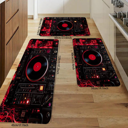 1pc Modern DJ Turntable Design Mat Mat - Non-Slip Rubber Backing, Machine Washable Floor Mat for Living Room, Bedroom, Kitchen - Halloween, Christmas, Thanksgiving Decor - Music Studio Apartment Decorations, Holiday Decoratio