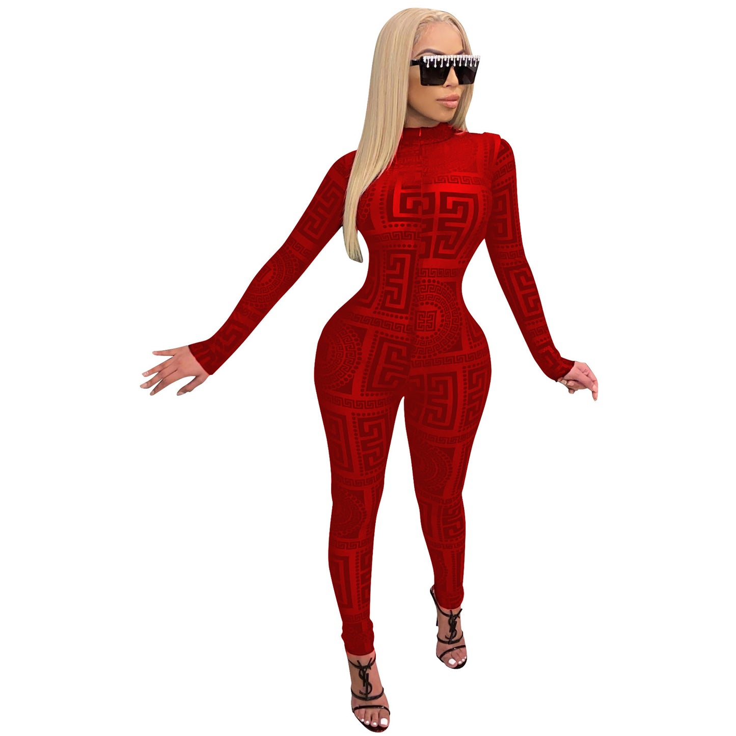 Women's Sexy One-Piece Outfit - Non-Transparent Long Sleeve Jumpsuit, Machine Washable Party & Everyday Jumpsuit for Women (S-XXL) - D9459