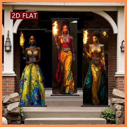 2D Flat, 2D/FLAT-3pcs African Fruit Girl Wall Art Panel Scroll Painting HighDefinition HighQuality Print Odorless FadeResistant Ink Artwork Home Living Room Decor Holiday Gift, Home Decoration, Scroll Design, Durable Print, H