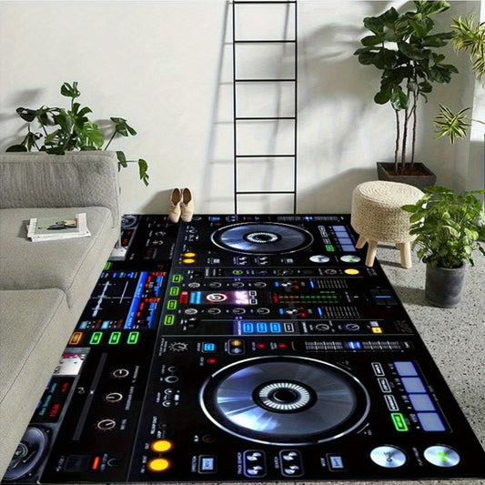 1pc Music-Themed Modern Mat - DJ Turntable Design with Colorful Controls, Non-Slip Rubber Backing, Machine Washable Polyester Mat for Home Studio, Bar, Living Room - Gift for Music Lovers & Hip Hop Fans, Bar Decor Mat