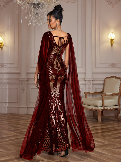 Fitted Dress - Sequin - V-Neck