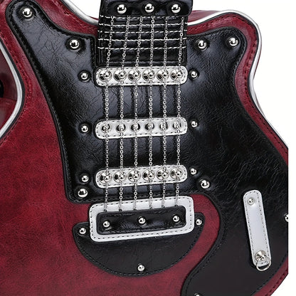 Creative Guitar-Shaped Crossbody Bag - High-Quality with Adjustable & Detachable Strap (35.4"-62.2"), Zipper Closure, Spacious Compartment & Hidden Pockets - Retro Unisex Design for Daily Use, Concerts, Travel - Olive/Red/Blu