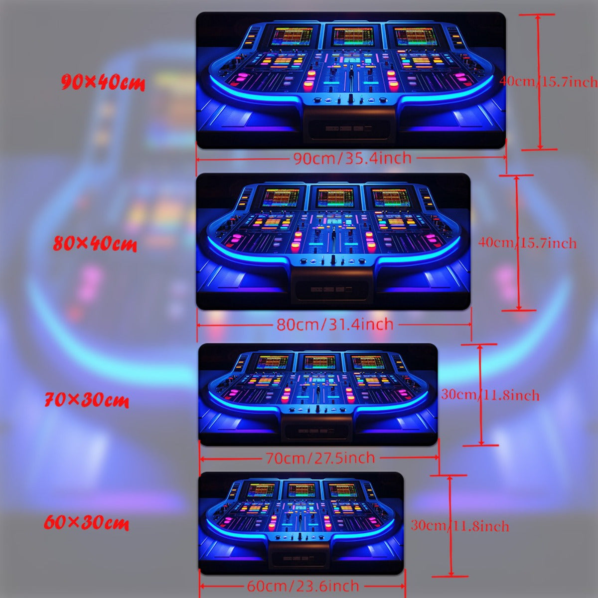 1pc DJ Equipment Blue Lighting HD Printed Mouse Pad - XXL Rubber Desk Mat for Keyboard, Gaming, Office Use - Ideal Gift for Family and Friends, Gaming Desk Mat | Futuristic Design | Durable Desk Mat, Mouse Pads for Desk