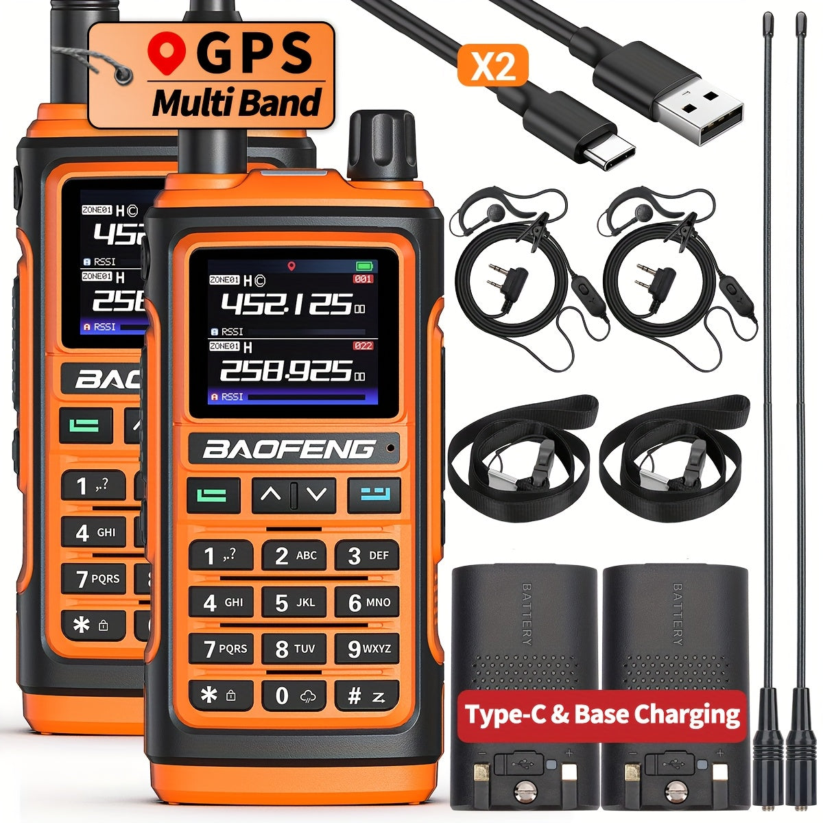 2Pack BAOFENG UV-17 PRO GPS Ham Radio Long Range Handheld Upgraded Of UV-17R Walkie Talkie NOAA Weather Receiver Copy Frequency USB Charging 999 Channels Two Way Radio For Hunting Fishing Gear And Equipment