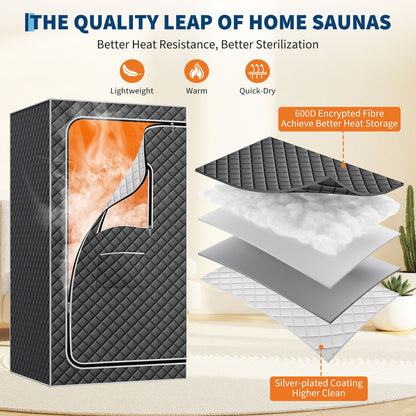 Portable Steam Sauna Box with 101.44oz Steamer | 5-Layer Waterproof and Thermal Insulation, Folding Chair, for Home Steam Spa, Indoor & Outdoor, Black - GAOMON, Plastic Material