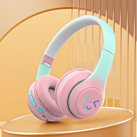 GENAI GT-630 Wireless Headset with LED Colorful Aura Lights, HiFi Stereo, Active Noise Reduction, Ultra-Long Battery Life, Low Gaming Latency, Foldable Design for Mobile Phones, Computers, Gaming, Work, Study, and Travel - Id