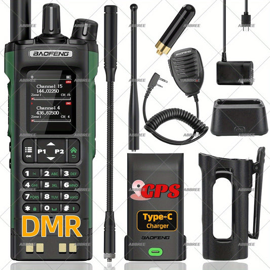 BAOFENG DM-32 DMR Handheld Two-Way Radio 10W Long Range GPS & NOAA Weather Alert, UHF 136-174/400-470MHz, 2500mAh Battery with USB-C Charging, Compatible with DM32UV Repeater for Camping,, Fishing, Emergency (DMR/Moto)